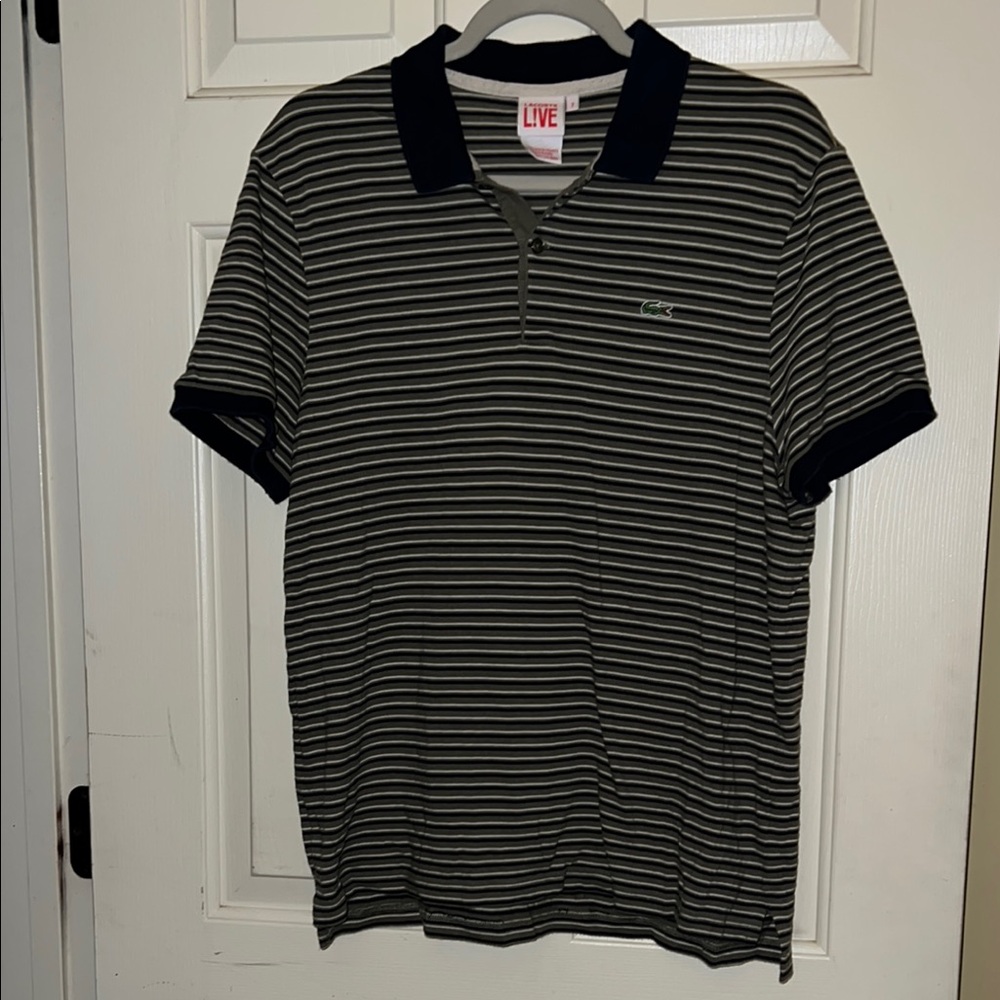 Lacoste L!VE Live Black Polo Shirt Classic Striped Design